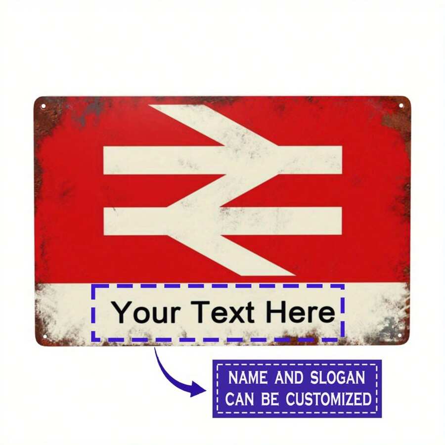 1pc Customizable Vintage Metal Railway Sign - Personalized Name/Text Retro Train Station Plaque 8x12 Inch (20x30cm) Farmhouse Wall Decor, Suitable For Home, Office Or Gift, Customized Present | Vintage Railway Decor | Metal Sign, Train Decor, 2D Flat Style, Perfect For Room Decoration
