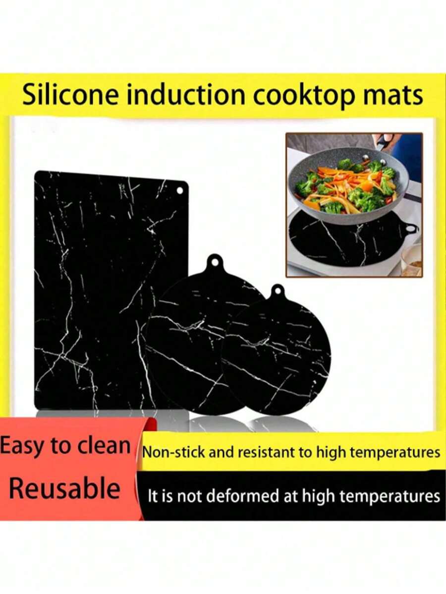 Induction Cooker Protective Pad Is High Temperature Resistant, Flame Retardant, Marble, Oil-Proof Pad, Super Large Silicone Square Multi-Function It Is Non-Slip