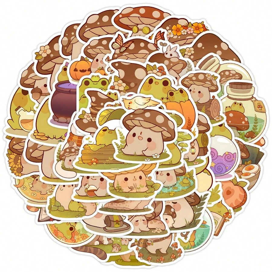 50 pezzi adesivi funghi, regali a forma di funghi, adesivi a forma di rana, decorazioni a forma di rana, adesivi a cartoni animati, adesivi carini, adesivi in vinile, adesivi per borracce, Hydroflask, chitarre, bagagli, telefoni, custodie, computer portatili, skateboard, regali