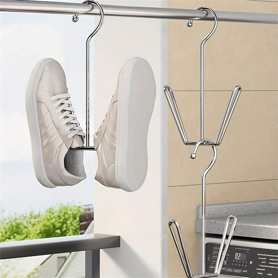 1pc Stainless Steel Shoe Rack Coat Hanger - Space-Saving Metal Storage Hooks For Jackets, Hats And Slippers, Suitable For Indoor And Outdoor Use, Entry Organizer | Stylish Metal Design | Stainless Steel Structure, Shoe Storage Box, Wall-Mounted Shoe Storage Box