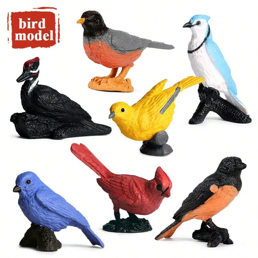 7 pièces Figurines d'oiseaux miniatures pour enfants, décorations de gâteau, d'anniversaire et de cupcake, figurines d'animaux miniatures, jouets éducatifs sur les oiseaux, décoration de gâteau avec des oiseaux de jardin, cadeaux de fête pour enfants