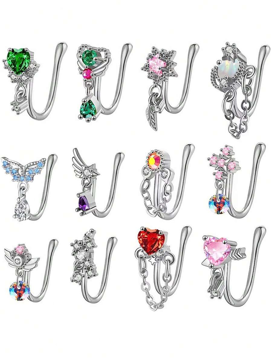 Edelstahl Hufeisen Nasenringe, Septum Ringe, doppelköpfige Ohrknorpel Manschetten mit kubischem Zirkoniaeinheit mit Innengewinde, Augenbrauen, Lippen, Spiral Piercing Schmuck, geeignet für Männer und Frauen