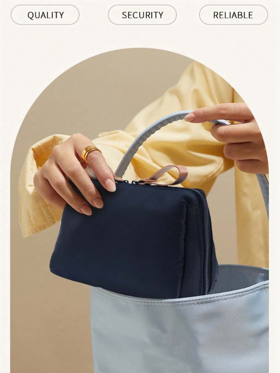 1pc Minimalist Zip Makeup Pouch, Portable Travel Organizer Bag, Compact And Convenient For Daily Use Beach Bag,Toiletry Bag