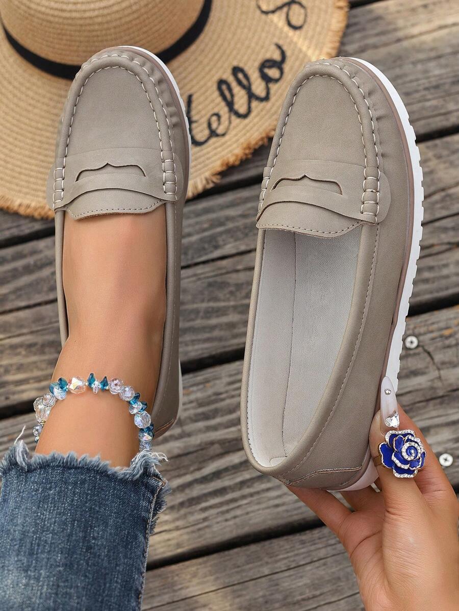New Women's Knit Apricot Flat Shoes, Hollow-Out Decor All-Season Warm Rubber Anti-Slip Plus Size Elegant Fashion Apricot Flats, 2025 Spring/Summer Breathable Solid Slip-On Round Toe Loafers, Simple High-End Outdoor/Work Lightweight Charming Shoes, Sexy Party Apricot Pumps