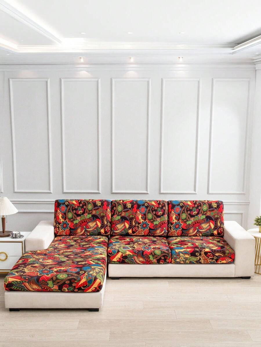 1 pezzo di Fodera per cuscino da divano in tessuto di seta di latte, antiscivolo ed elastica, decorativa con stampa a foglie, effetto lucido e motivi geometrici, adatta per animali domestici, per uso in tutte le stagioni, primavera/estate/autunno/inverno