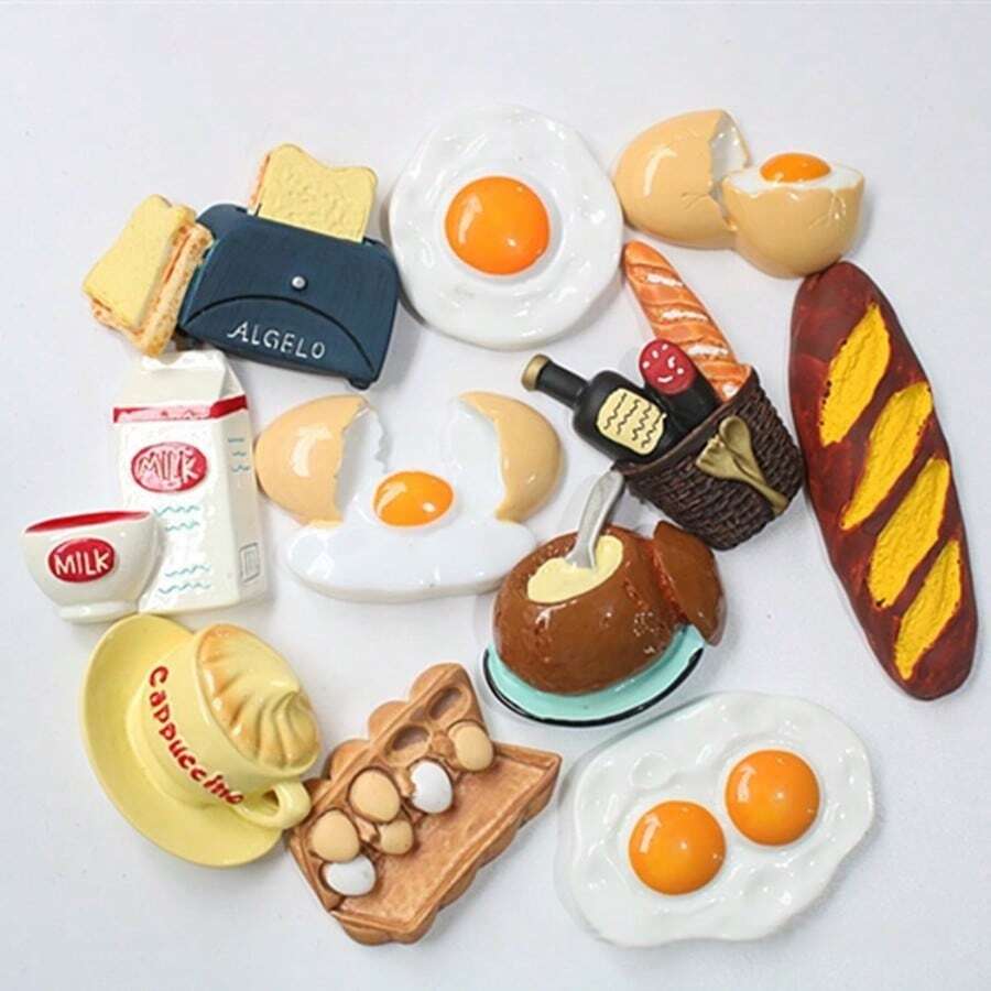 1pc Creative Home Magnetic Refrigerator Sticker - Realistic Resin Bread, Egg, Coffee Cup Decor Accessories, Lovely Kitchen & Home Decorations, Office Whiteboard Message Magnets