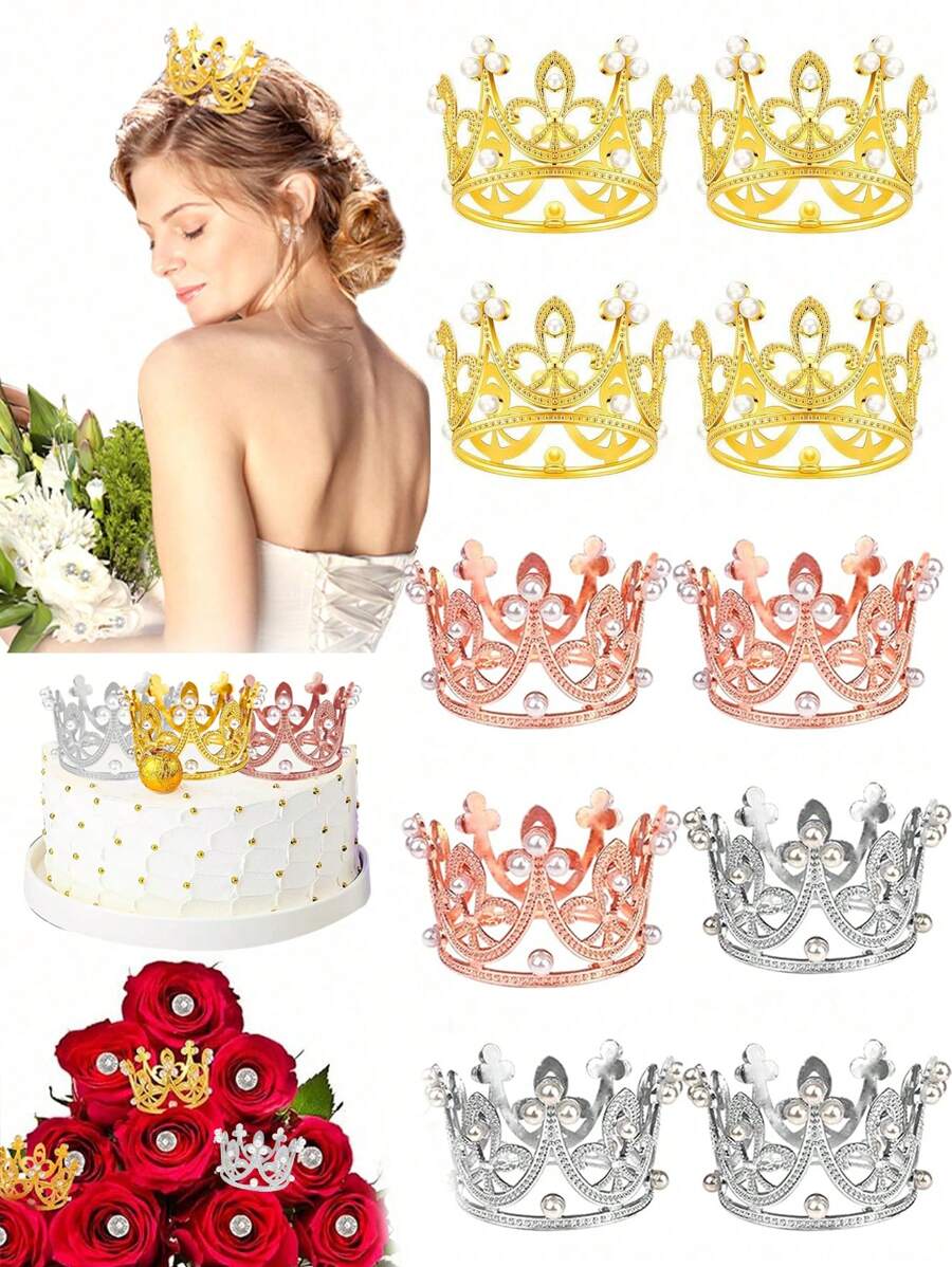 1/6pcs Mini Crown Cake Topper, Mini Crown For Flower Arrangements Bouquets, Small Tiara Crown Birthday Cupcake Topper For Birthday Wedding Party Favors,Christmas