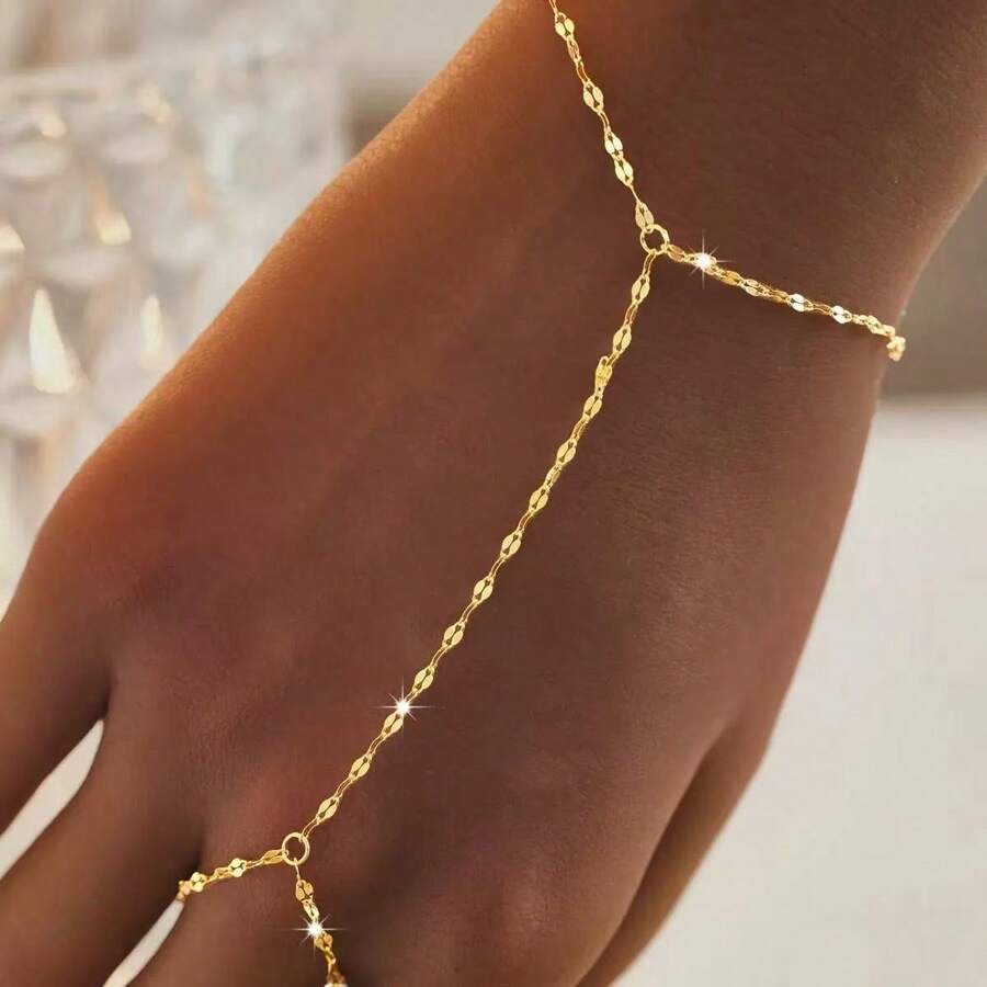 Anillo de dedo y pulsera de plata de ley 925 chapada en oro blanco con diseño de labios conectados, joyería de mano versátil y multicapa, accesorio de moda, regalo para el Día de San Valentín/Cumpleaños de mujer