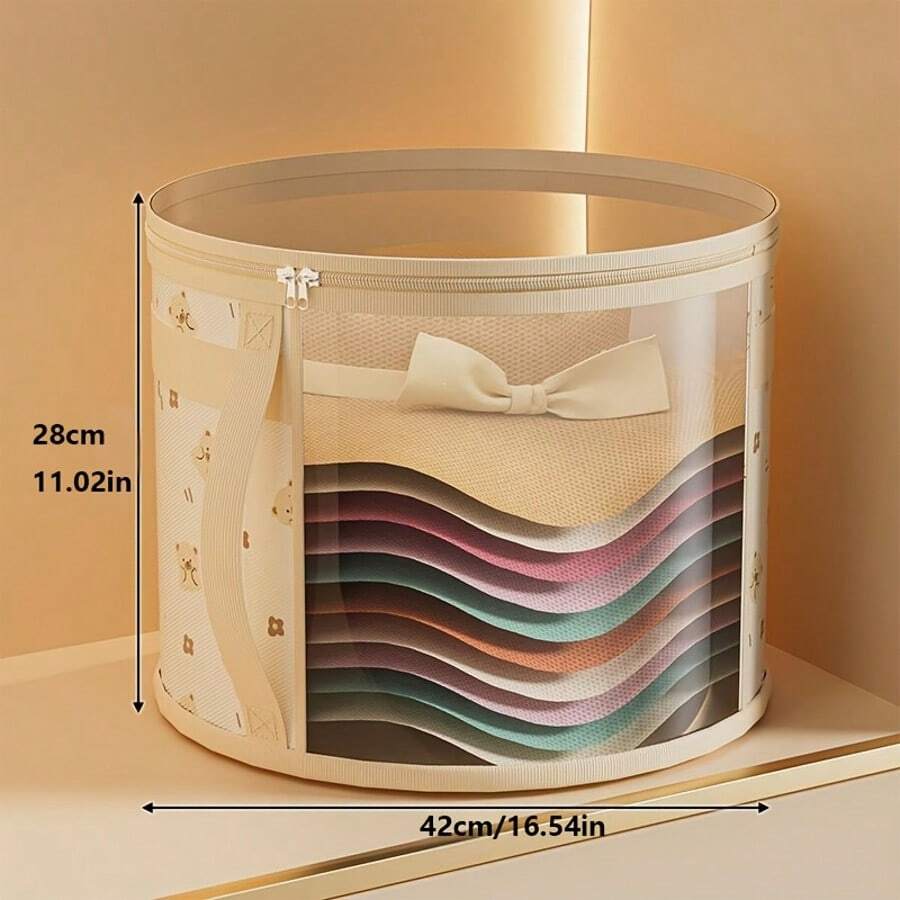 1pc Fashionable Bear Design Hat Storage Bucket, Round Stackable Hat Container With Large Front Window, Portable Zippered Clothes Storage Basket, Suitable For Beach Hats And Wide-Brim Hats, Gender Reveal Party, Perfect For Birthdays, Weddings, Parties, The Perfect Gift For Colleagues, Friends, And Family, Back To School