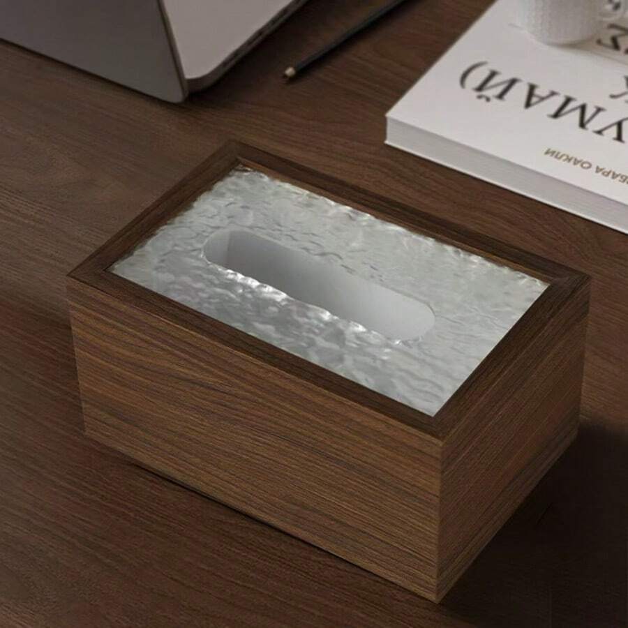 Walnut Wood Grain Paper Towel Box, Multipurpose Tissue Box For Living Room, Bathroom, Bedroom, Luxurious Wooden Tissue Holder With Large Storage Space