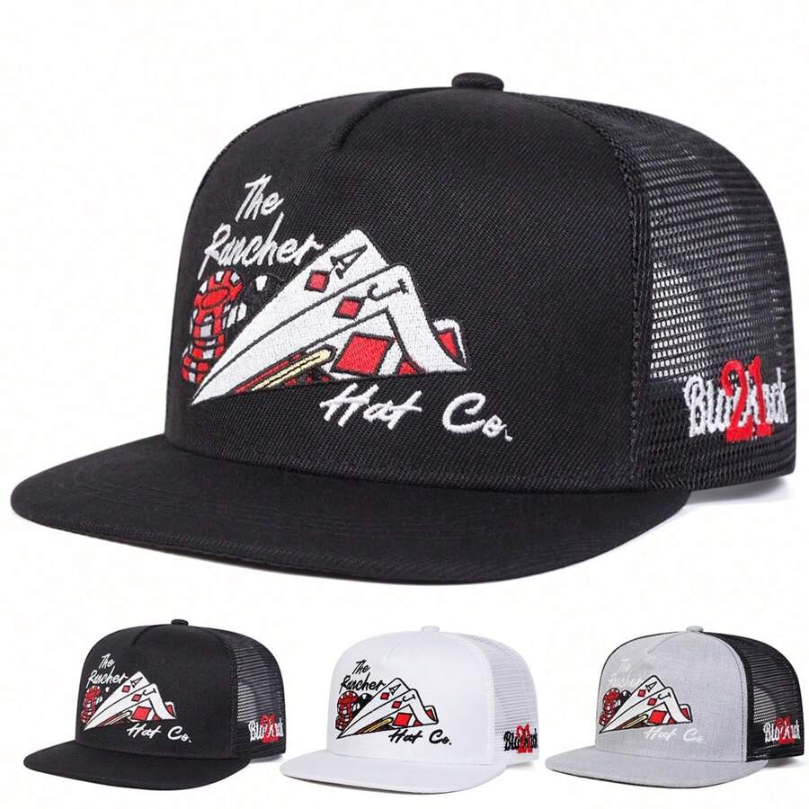 1 Peça Boné de Beisebol de Hip-Hop Bordado de Pôquer Masculino, Chapéu de Sol Fashion Respirável para Uso Externo, Primavera/Outono