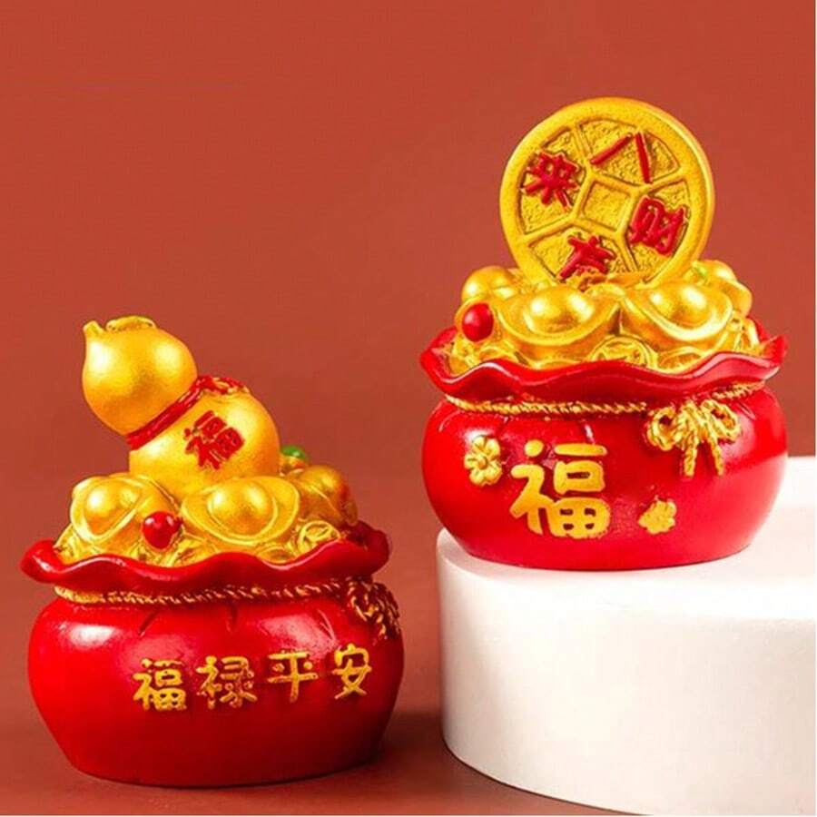 1pc Resin Fortune Bag Money Bag Figurine, New Year Decoration For Home Table Desktop