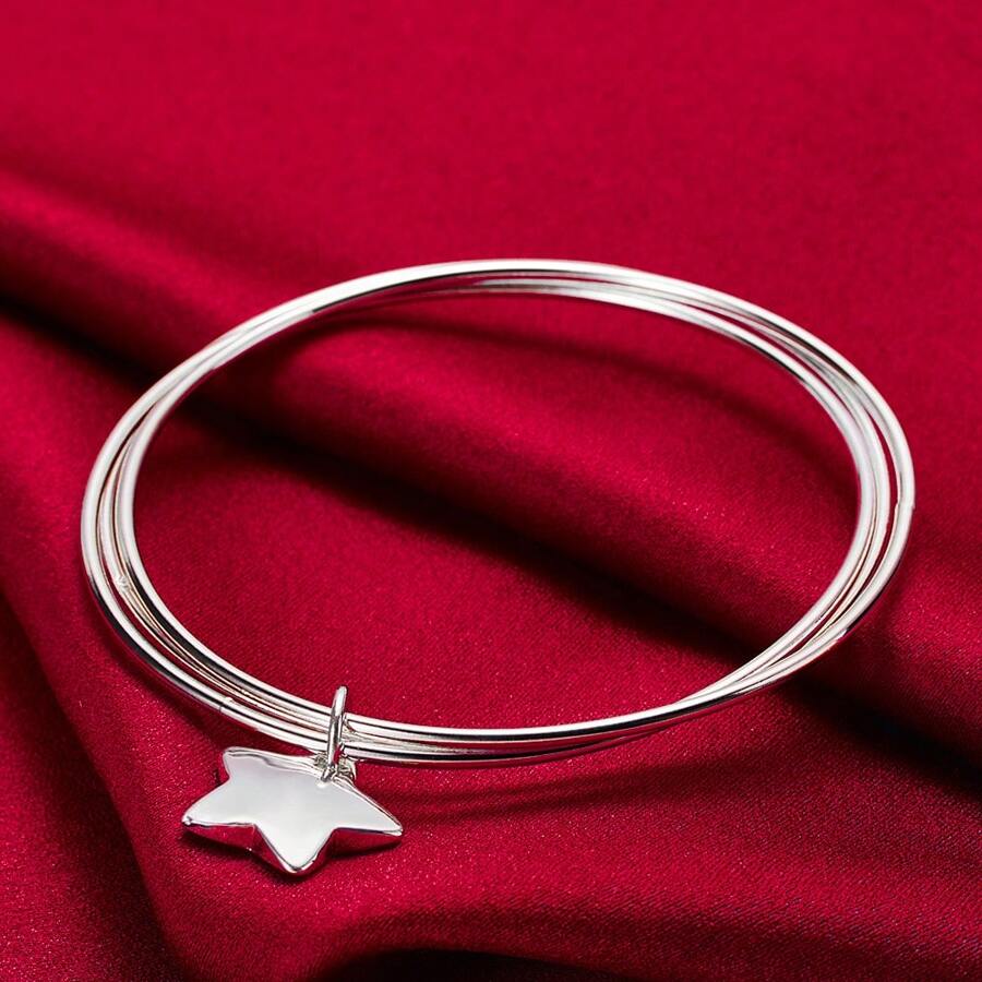 Charmantes silbernes Armband mit drei Kreisen und Stern, für Frauen und Männer, Hochzeit, Verlobung, Mode, Charme-Party Schmuck