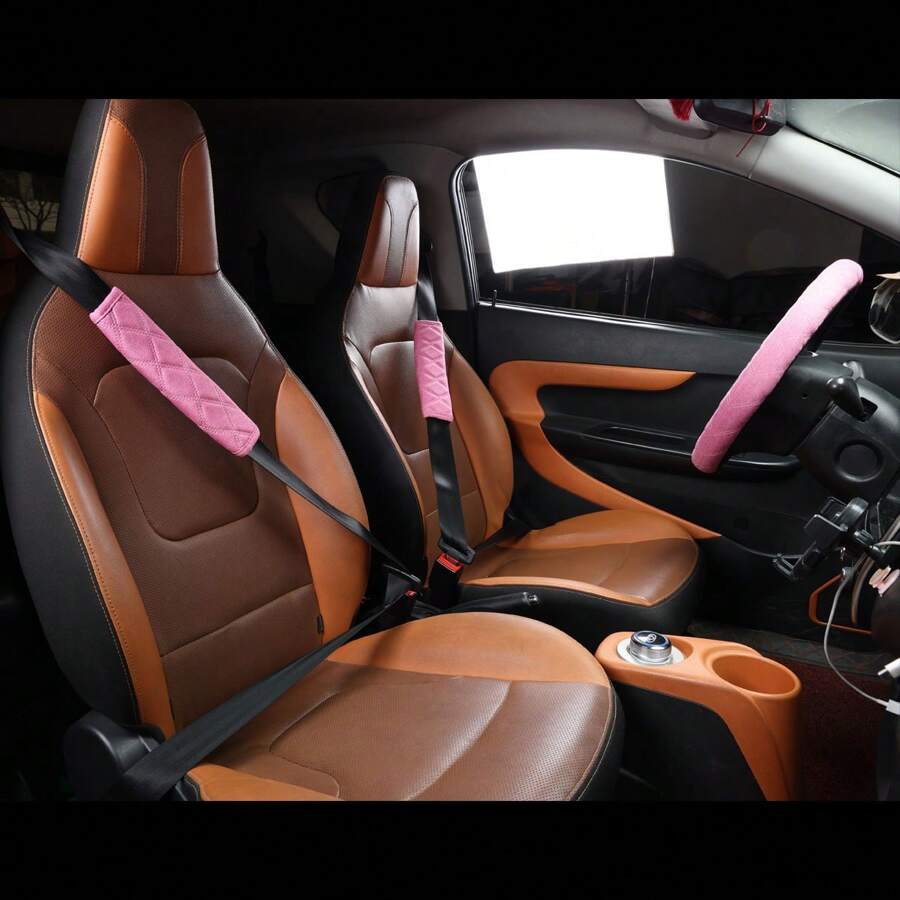Universal Elastic Stretch Car Steering Wheel Cover + 2 Car Seat Belt Cover Pads Combo Set ,Fit Most Cars,Truck SUV,Soft And Stretchy