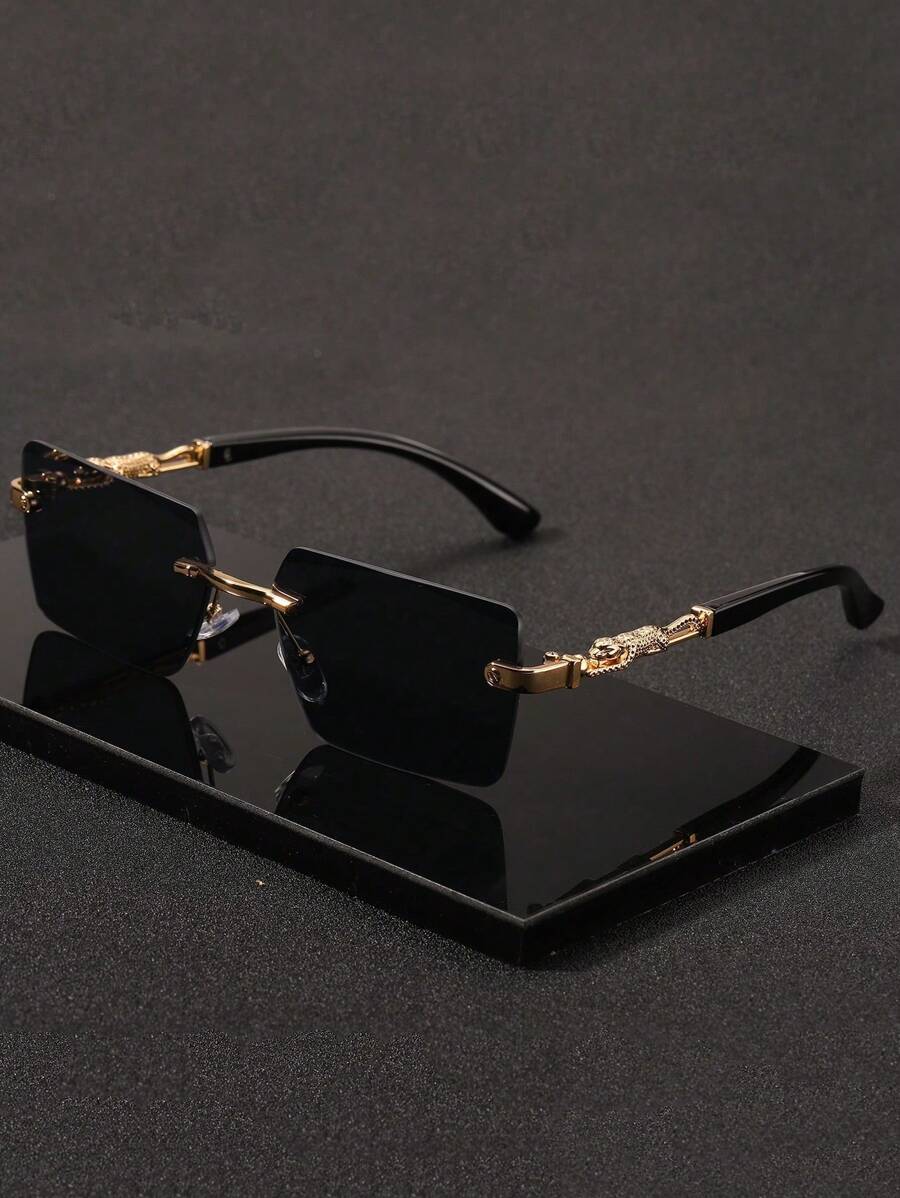 1 pieza Gafas decorativas sin marco con estampado de leopardo y patas de moda, gafas de montura pequeña y elegante, adecuadas para la playa y vacaciones, unisex