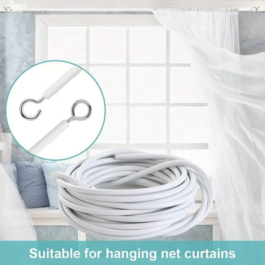 1 Paquete de Alambre para Cortinas de Red Color Blanco, Kit de Cable Colgante para Ventana de 3/5 Metros, Cuerda de Cortina con Ganchos Adhesivos para Barra de Cortina