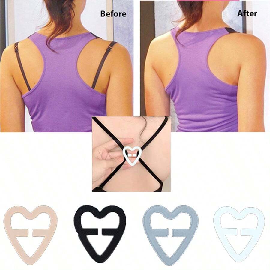 4 peças/Conjunto Fivela Invisível com Formato de Coração, Anti Deslizante, para Sutiã e Alça de Sutiã, Resfriamento de Verão, Praia, Viagem