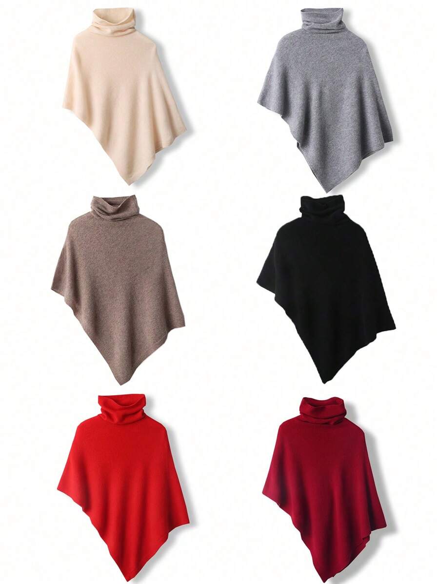 1 pièce Poncho en laine de mérinos 100% pour femmes, châle ample tricoté avec col roulé, cape asymétrique surdimensionnée
