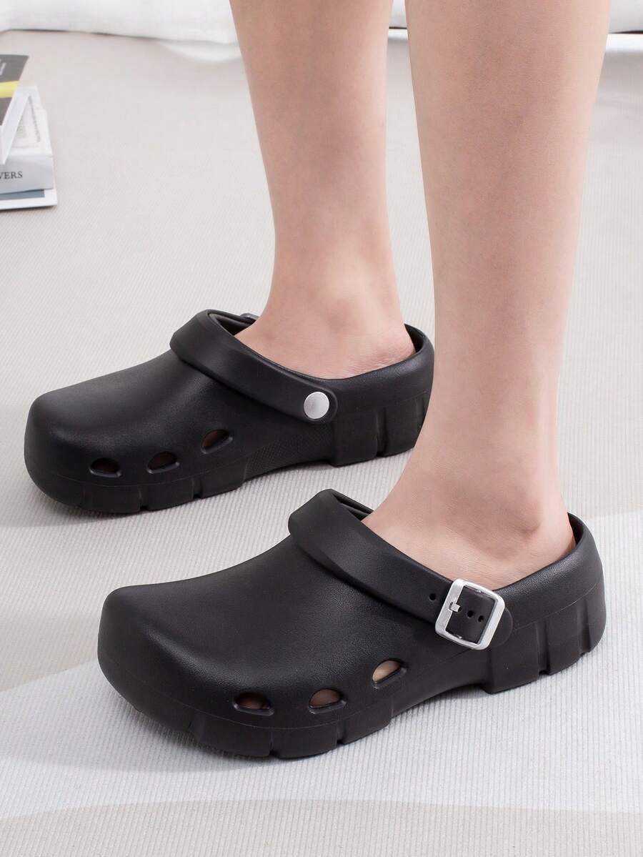 Women's Simple Breathable Floral Garden Wooden Clogs, Casual Hollow Outdoor Beach Slip-On Sandals, Summer