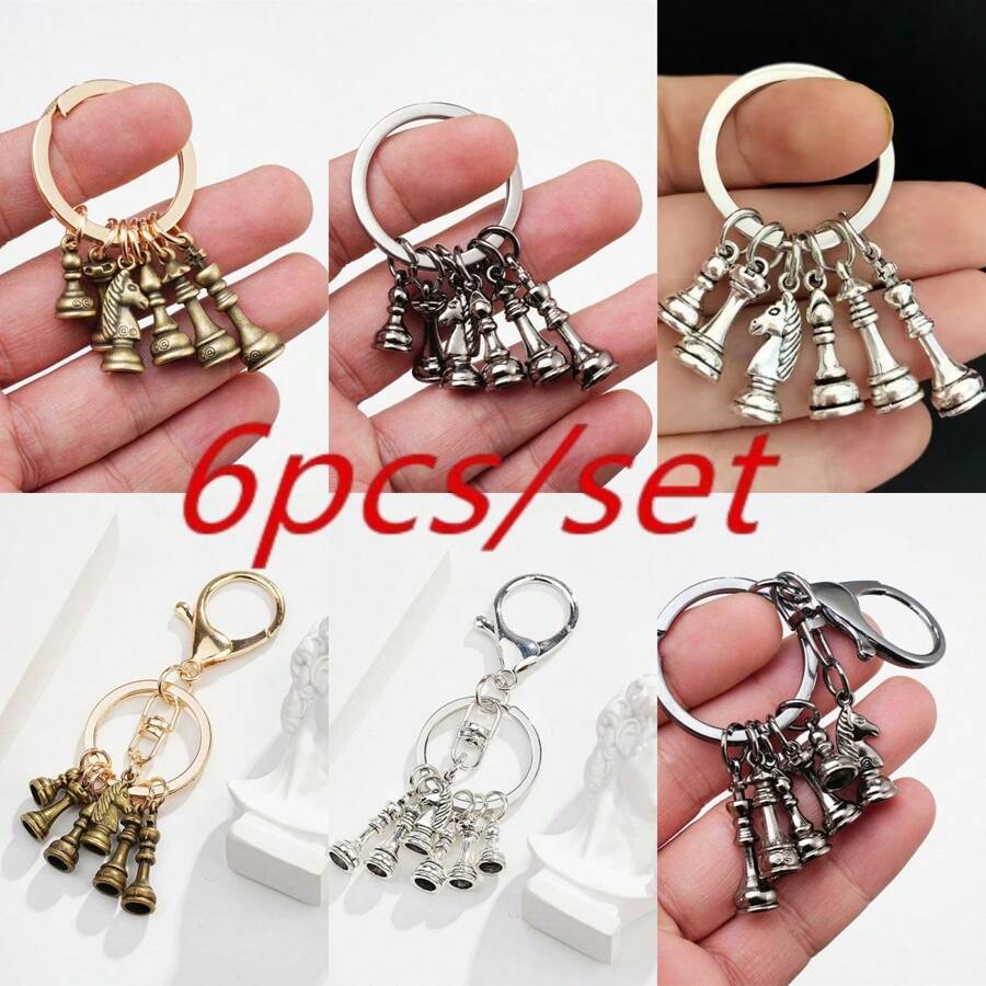 6pcs/1pc Creative Metal Faux Chess Piece Keychain Pendant, Alloy Keyring Key Chain For Men Women Leisure Game Gift Car Accessories Bag Charm School Cute Goth Y2k