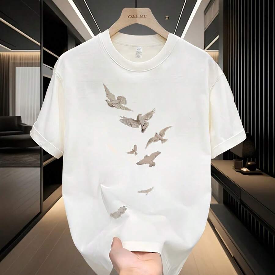 Must-Have! 100% Cotton Short-Sleeved T-Shirt For Men, 200g Heavyweight And Breathable Fabric, Fashionable Print, Very Casual, Comfortable