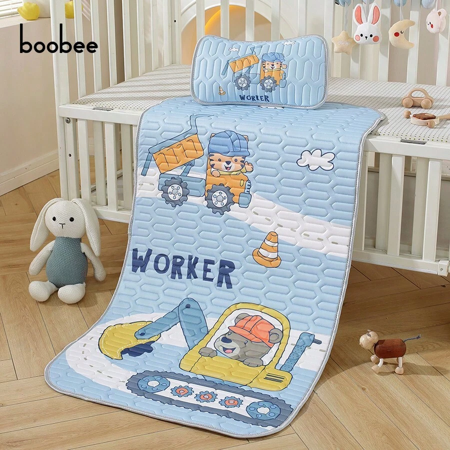 1 Set Of 2pcs Baby Summer Cooling Mat, Kindergarten Napping Latex Cooling Mattress, Baby Air Conditioning Soft Cooling Pad With Pillowcase - Cute Cartoon Pattern