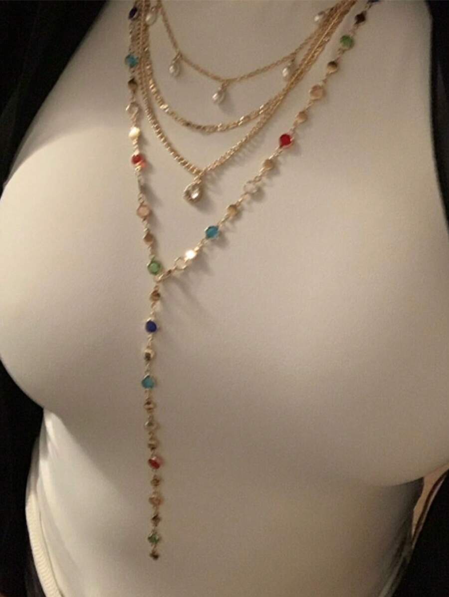 1 pezzo nuovo collana a Y in stile boho con farfalla e perla, colore oro/argento, adatto per festa, gala, decorazione vacanze, estate, spiaggia, colore strass casuale