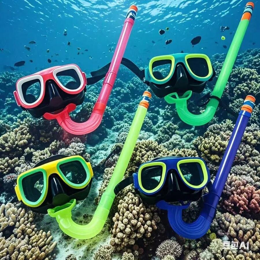Conjunto de máscara de aventura, traje de baño separado, equipo de snorkel para nadar, gafas de natación y estudio, máscara de buceo y set de snorkel para niños de 4 a 8 años, accesorios y artículos esenciales para la playa, flotador de piscina