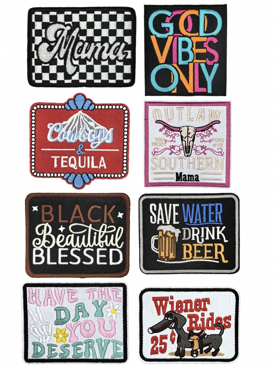 Mixed Design Iron-On Patches For Trucker Hats, Mama Patch, Western Patch, 'SAVE WATER DRINK BEER' Patch, Fun Ironing/Sewing Embroidery Patch, Suitable For Truck Hat, Backpack And Clothing DIY Decoration