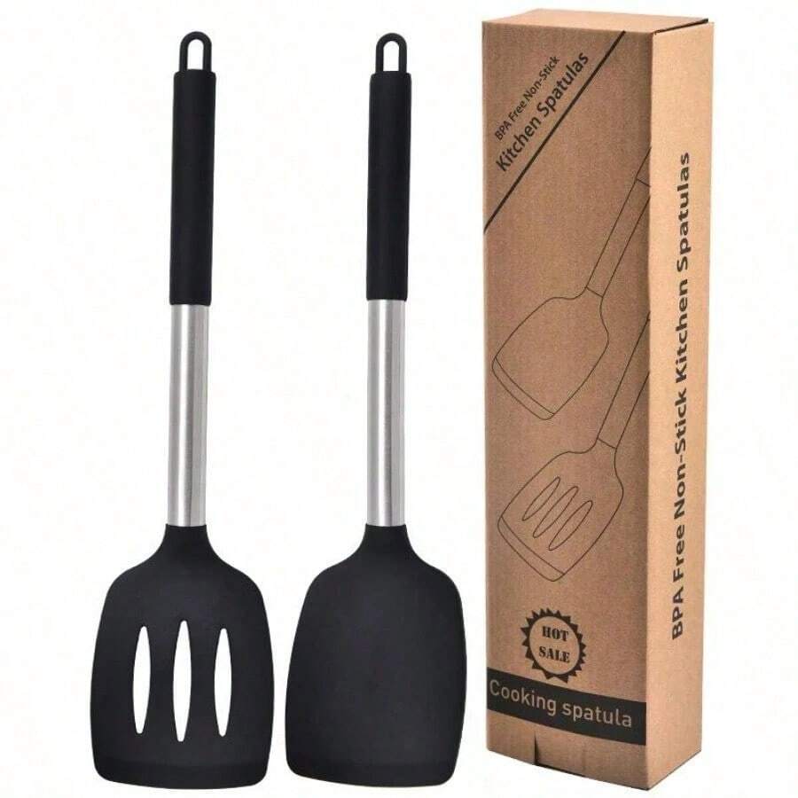 1pc Solid Silicone Spatula, Non-Stick Insert Type Heat Resistant Kitchen Tool, Suitable For Fish, Eggs, Pancakes