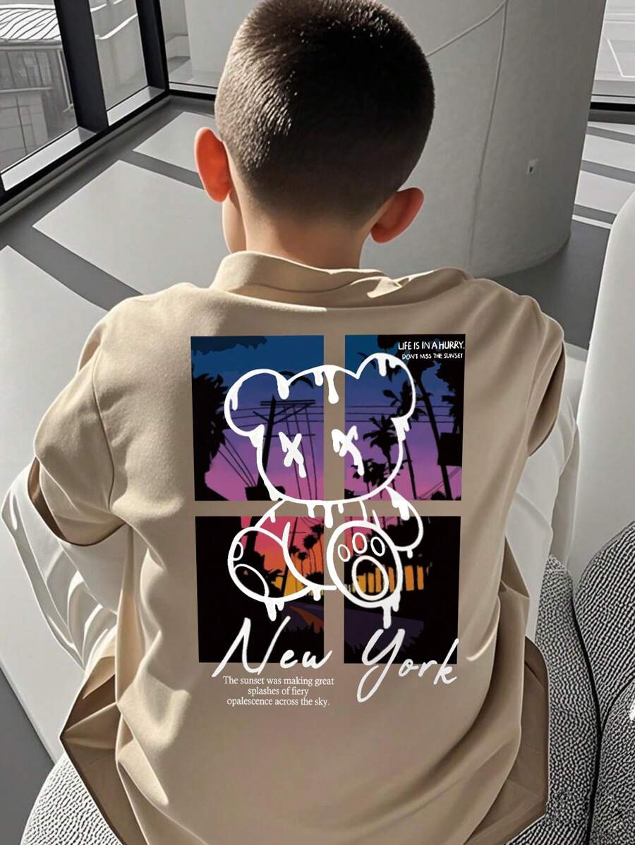 Camiseta de manga corta con cuello redondo y estampado casual para niños y adolescentes estudiantes, parte superior para el verano
