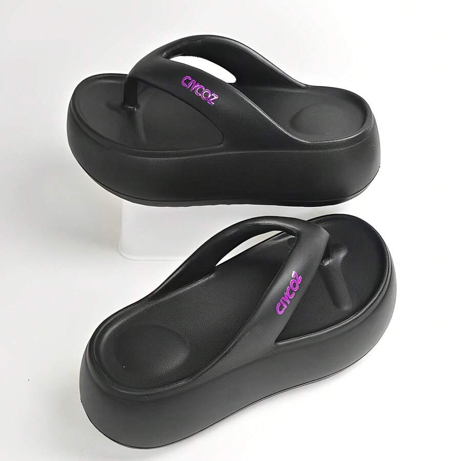Women's Platform Slippers Sandals, 6cm Thick Sole, Wear-Resistant Anti-Slip Beach Vacation Shopping Casual Slippers, Elegant Letter Decoration Fresh Slip On, Spring/Summer