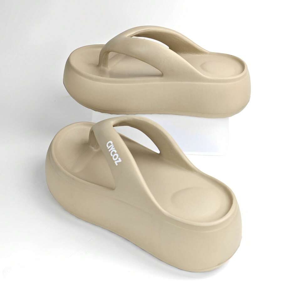 Women's 6cm Platform Slippers, Thick Sole Durable Anti-Slip Sandals For Beach, Vacation, Shopping, Fashion Versatile Slip-On Slippers, Simple Casual Home Wear, Colorful Letter Decor