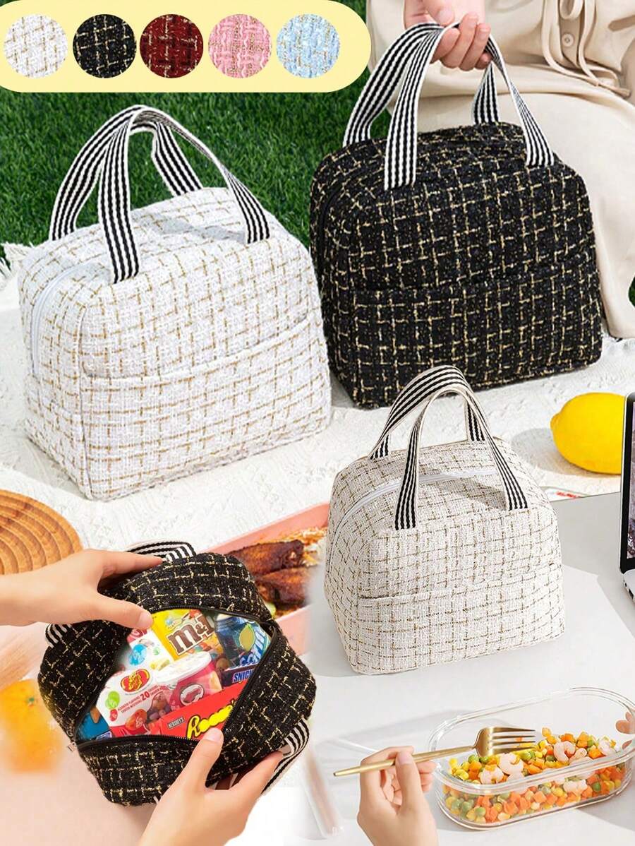 1pc Lunch Bag, Portable Insulated Lunch Box Tote Bag With Cute Bear Pattern, Suitable For Work And School, Waterproof And Lightweight, Keeps Food Fresh And Warm