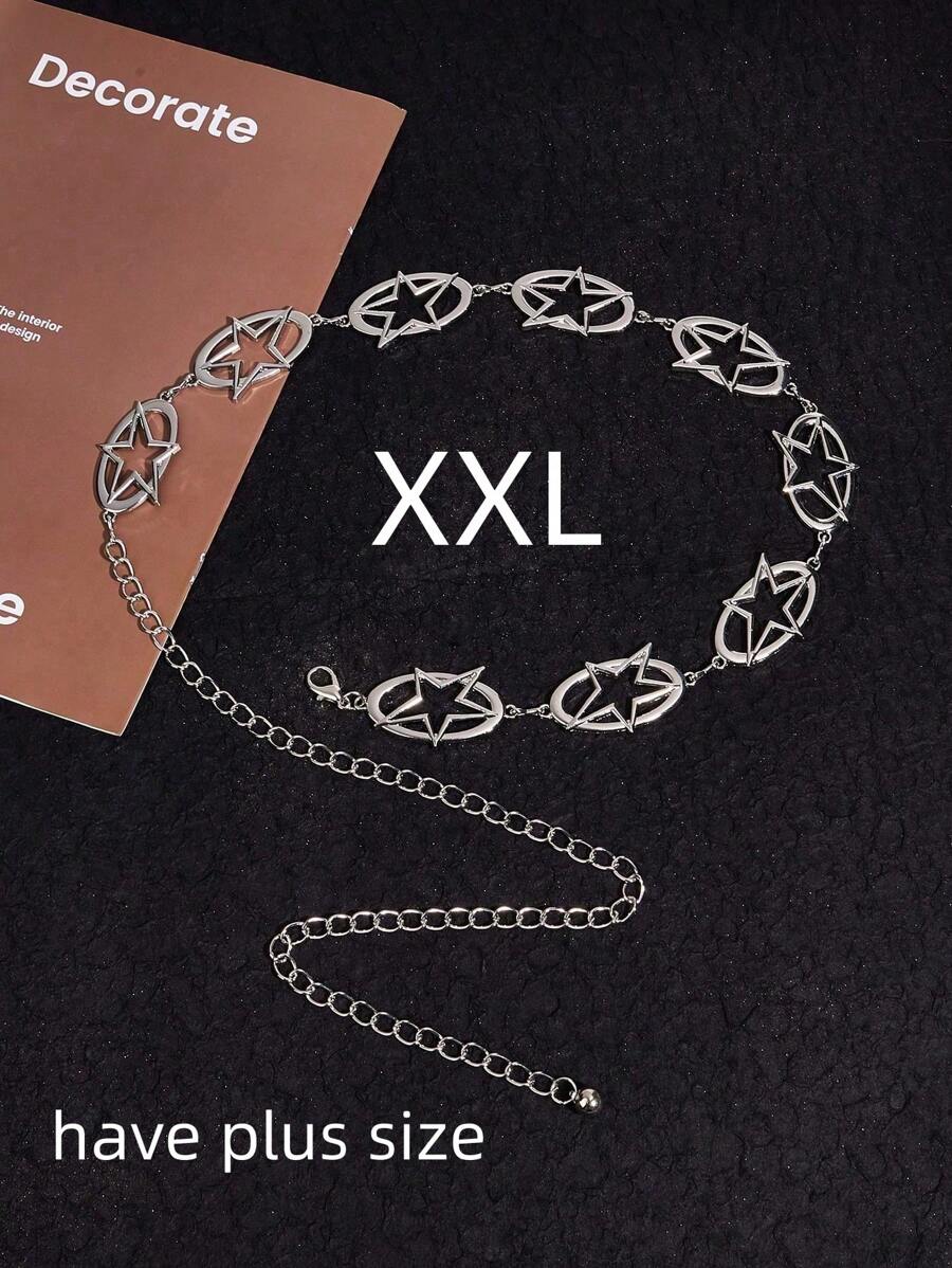 1pc Plus Size Women's Waist Belt, Hollow Five-Pointed Star Waist Chain, Fashion Versatile Accessory For Dresses, Sweaters, Beach, Party Summer, School