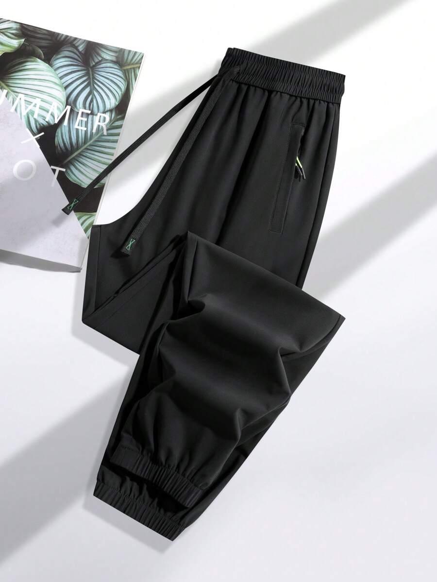 1pc Women's Lightweight Ice Silk Sports Pants, Breathable & Quick Dry With Ankle Cuffs, Drawstring Waist, Zipper Pockets, Suitable For Outdoor Activities And Casual Hiking