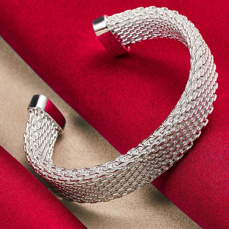 Charm Silver Braided Bangles For Women Wedding Engagement Party European American Style Bracelet Jewelry