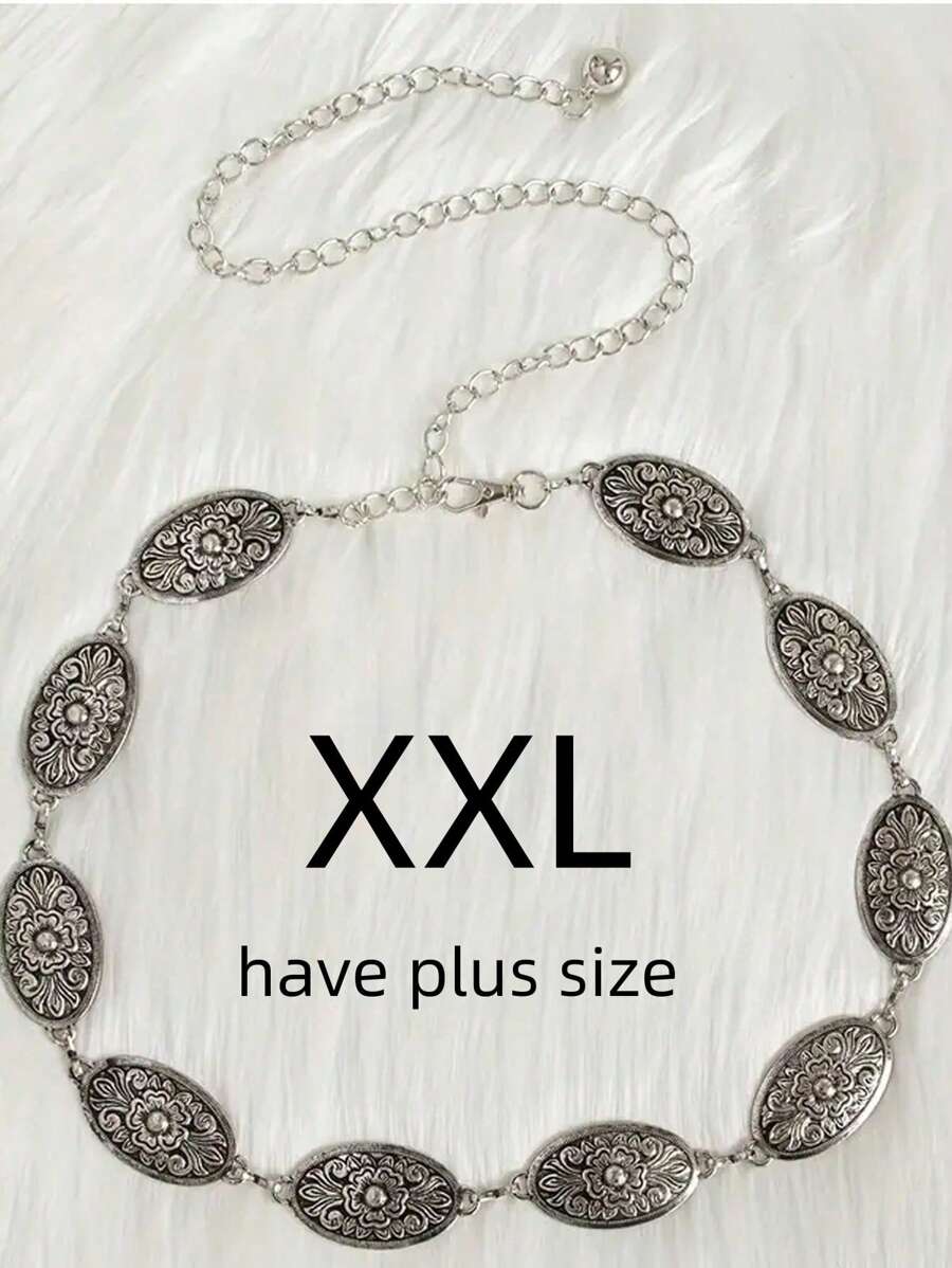 Plus Size/Oversize 1pc Western Style Waist Belt For Women, Bohemian Floral Metal Textured Waist Chain, Vintage Decor For Cowboy Jeans, Beach Vacation, Party Summer, School