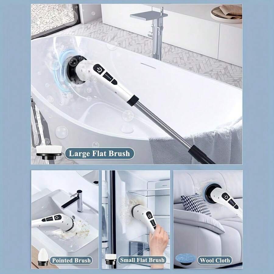 1pc Electric Multi-Functional Cleaning Brush Long Handle Mop Brush Household Extension Telescopic Rod Kitchen Bathroom Toilet Cleaning Magic Seven Brush Heads For A Variety Of Scenarios