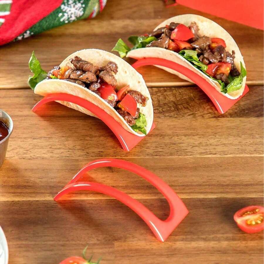 5 piezas Soporte de plástico rojo para tortillas, soporte mexicano para tacos, soporte de cocina creativo para panqueques, patatas fritas, tortas de maíz y tortillas, estilo restaurante