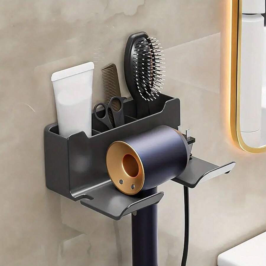 Wall Mount Hair Dryer Holder Rack, Bathroom Hairdryer Storage Organizer, No Drill Wall Mounted Hairdryer Stand Back To School