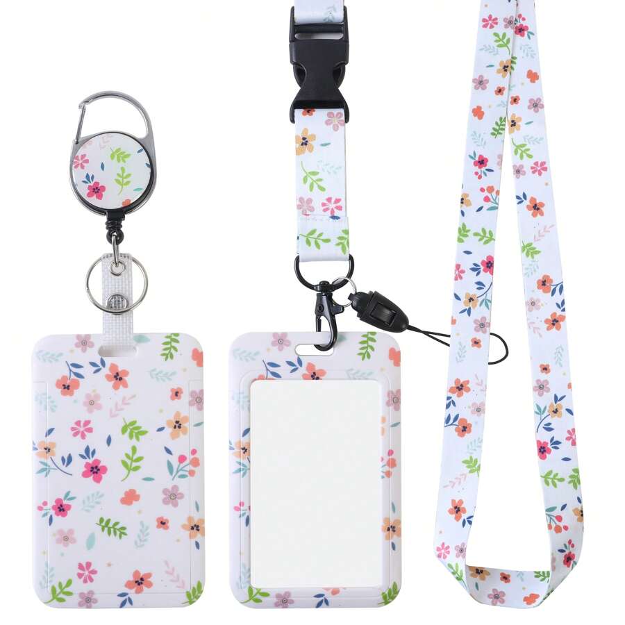 Flower ID Badge Holder With Breakaway Lanyard, Retractable Badge Reel,Work Name Tag Breakaway Lanyard ID Card Protector,School Supplies,Back To School
