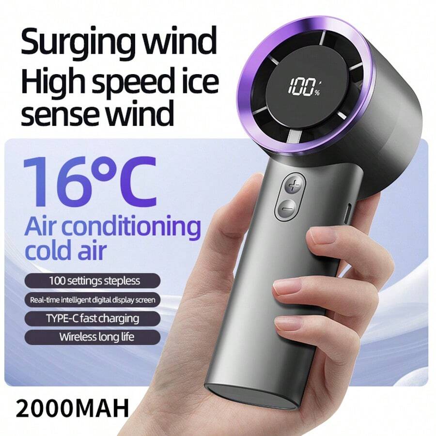 WOOSENHWO Ventilateur de poche portable 100 vitesses avec affichage LED intelligent alimenté par batterie USB, accessoire de refroidissement estival
