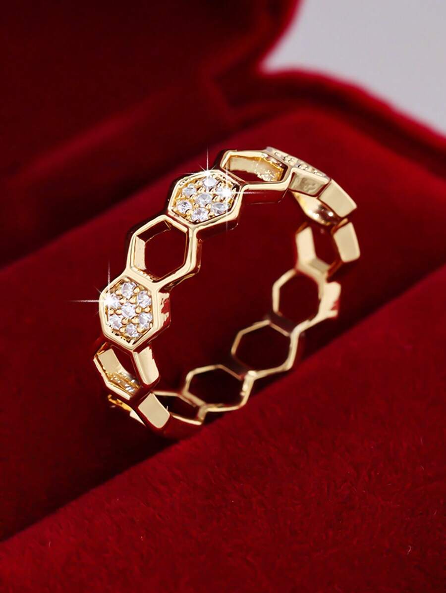 1pc Elegant Simple Square Design Zirconia Stone Ring, Suitable For Ladies As Valentine's Day, Wedding, Anniversary Gift And Daily Wear, Party Occasions