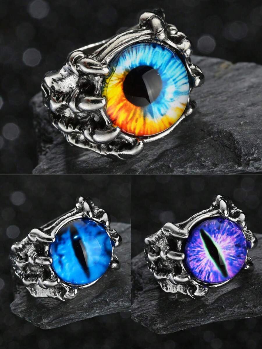 1 Pc New Charm Purple Dragon Eye Rings For Men Women Clarw Punk Hip Hop Animal Ring Fashion Party Jewelry Gifts