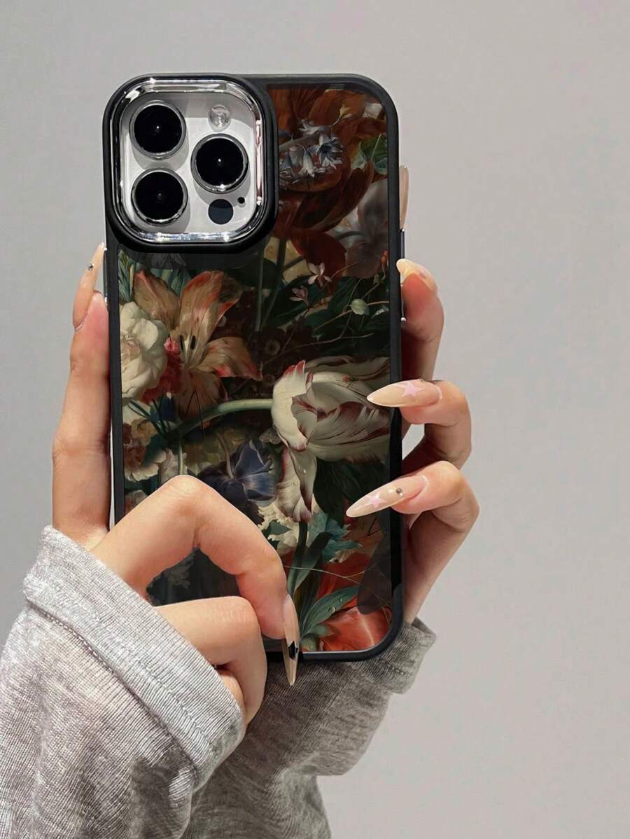 1pc Vintage Floral Pattern Soft Silicone Phone Case, Scratch-Resistant Compatible With Apple & Phones