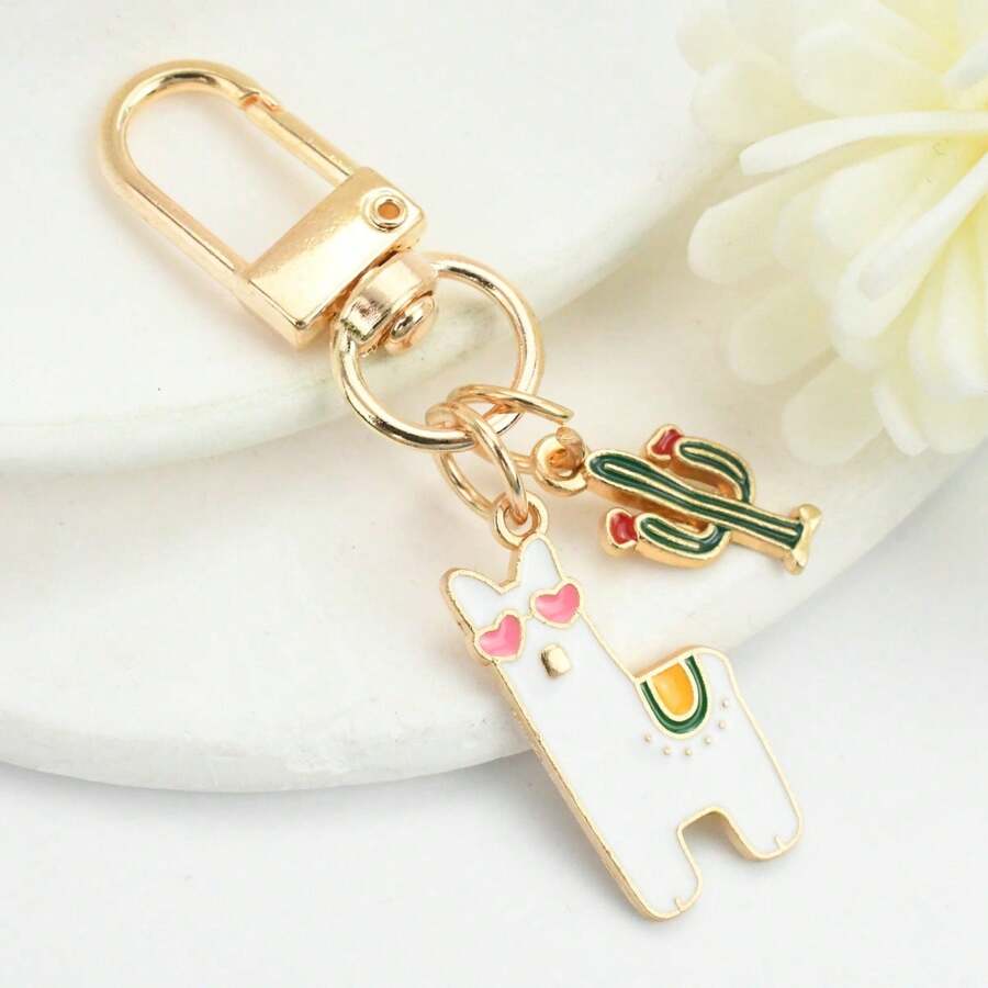 1 pièce Mignonne porte-clés Alpaga Cactus Dessin Animé œil d'Amour, Porte-clés Pendant Alpaga Cactus DIY Adorable, Porte-clés Polyvalent, Charm de Téléphone, Cadeau Idéal pour Vacances, Accessoires de Voiture, Charm de Sac à Dos pour l'École