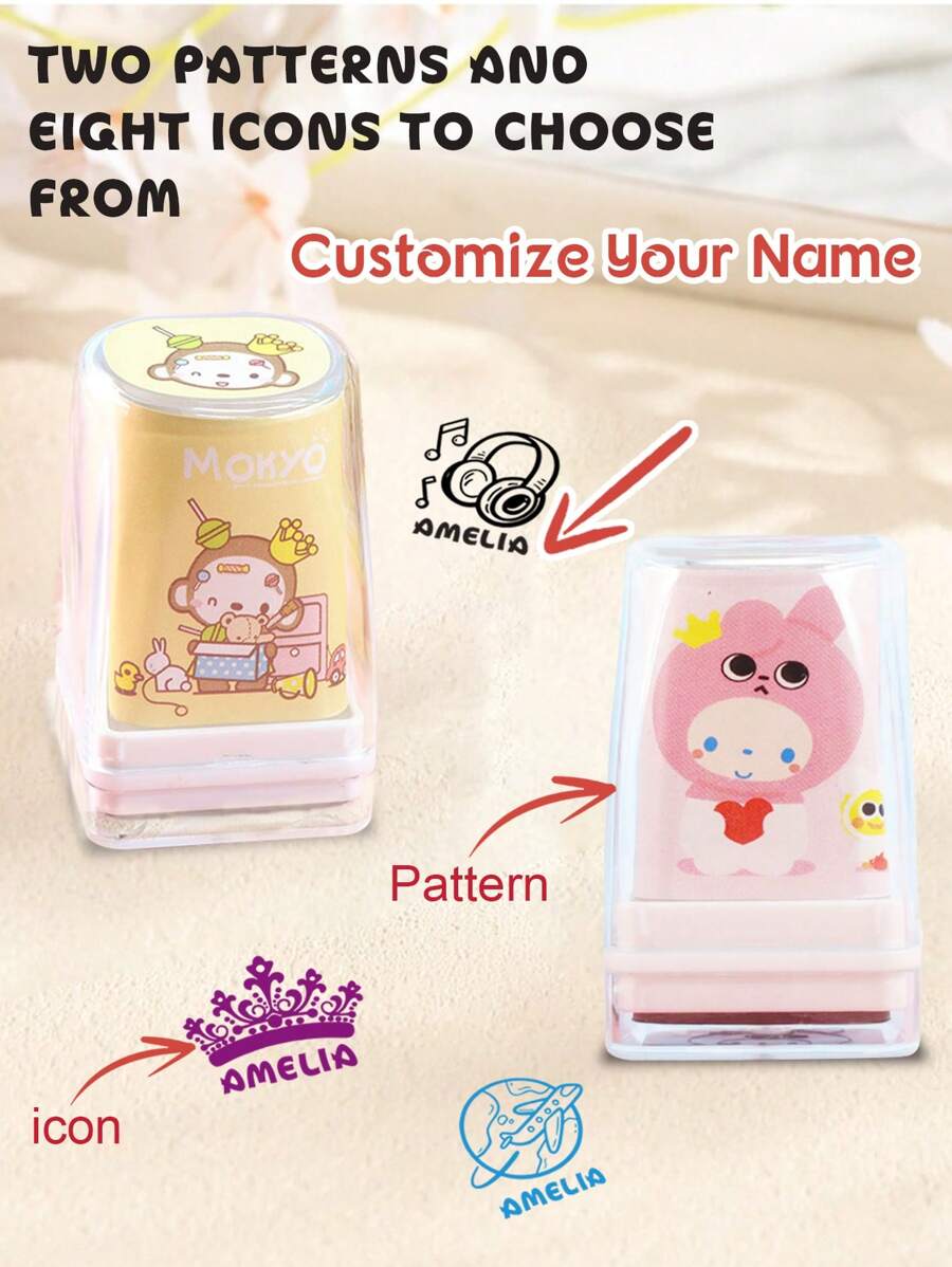 1 Stück kundenspezifischer Unterschriftenstempel für Kinder mit transparenter Hülle, Namenstempel mit Seil personalisiert, individuell bearbeiteter selbstfärbender Namenstempel, Stempel zum Unterschreiben des Namens mit Symbolen