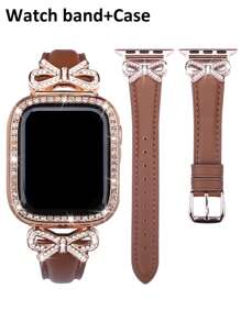Braunes Schleifenlederarmband + Roségoldgehäuse