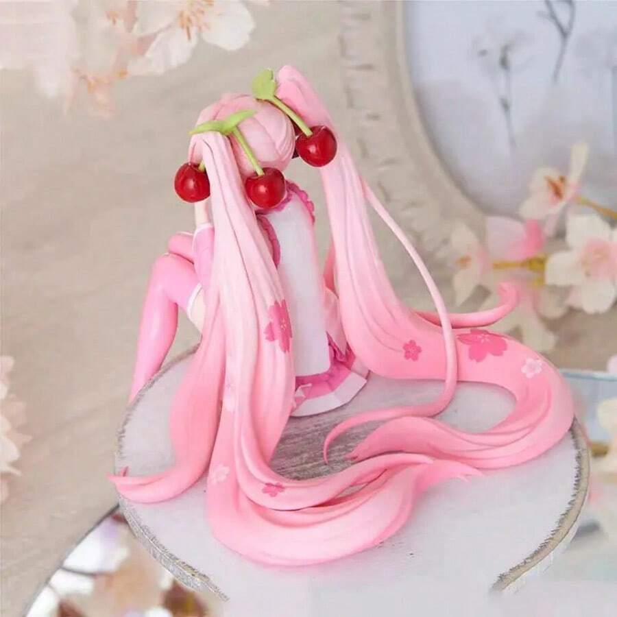 Nuove figure anime MlKU in PVC con abito rosa, modello, giocattoli d'azione, decorazione di fiori di ciliegio rosa, da collezione, regali per i fan